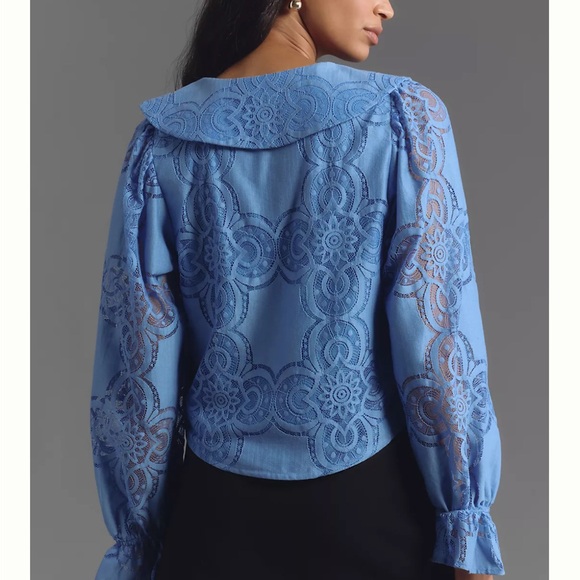 Maeve Long-Sleeve Collared Flower-Button Lace Blouse - Picture 3 of 3